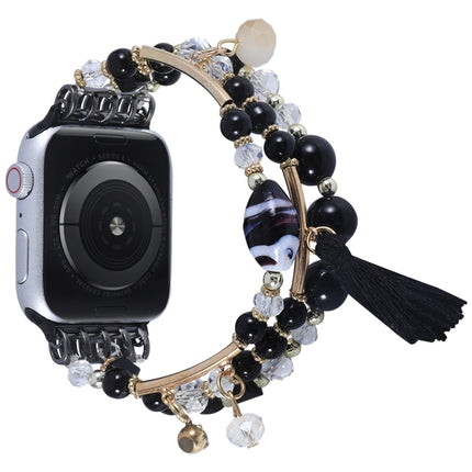 Round Bead Chain Watch Band For Apple Watch Series 9&8&7 41mm / SE 3&SE 2&6&SE&5&4 40mm / 3&2&1 38mm(Black)-garmade.com