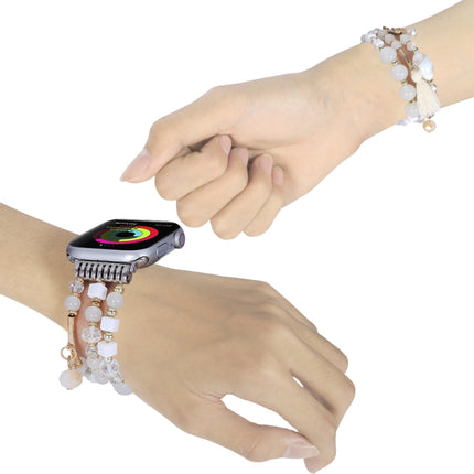 Round Bead Chain Watch Band For Apple Watch Series 9&8&7 41mm / SE 3&SE 2&6&SE&5&4 40mm / 3&2&1 38mm(White)-garmade.com