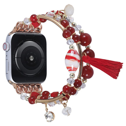 Round Bead Chain Watch Band For Apple Watch Series 9&8&7 41mm / SE 3&SE 2&6&SE&5&4 40mm / 3&2&1 38mm(Red)-garmade.com