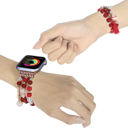Round Bead Chain Watch Band For Apple Watch Series 9&8&7 41mm / SE 3&SE 2&6&SE&5&4 40mm / 3&2&1 38mm(Red)-garmade.com