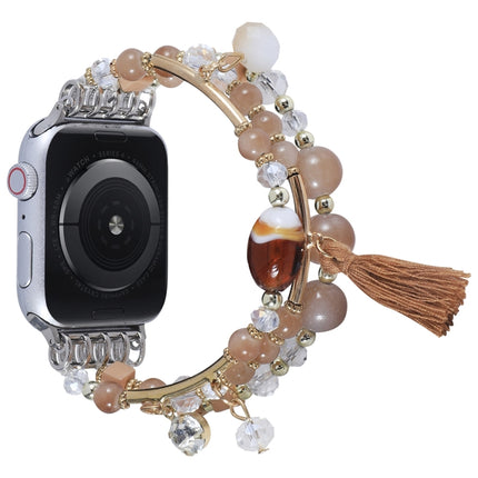 Round Bead Chain Watch Band For Apple Watch Ultra 49mm&Watch Ultra 2 49mm / Series 9&8&7 45mm / SE 3&SE 2&6&SE&5&4 44mm / 3&2&1 42mm(Light Coffee)-garmade.com