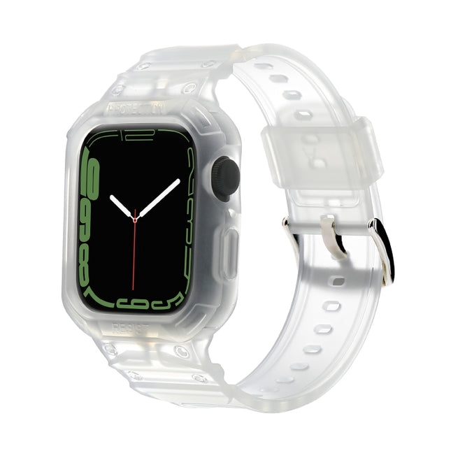 Integrated TPU Watch Band For Apple Watch Series 8&7 45mm / SE 2&6&SE&5&4 44mm / 3&2&1 42mm(Frosted Transparent)-garmade.com