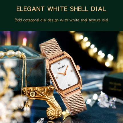 SANDA 1096 Bold Octagonal Dial Waterproof Lady Watch, Style:Leather Band(White)-garmade.com