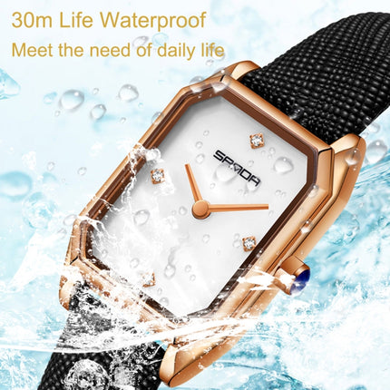 SANDA 1096 Bold Octagonal Dial Waterproof Lady Watch, Style:Leather Band(White)-garmade.com