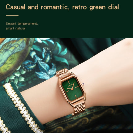 SANDA 1096 Bold Octagonal Dial Waterproof Lady Watch, Style:Steel Band(Green)-garmade.com