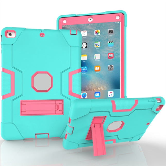 For iPad 4 / 3 / 2 Silicone + PC Protective Case with Stand(Mint Blue + Red)-garmade.com
