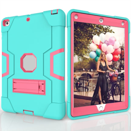 For iPad 4 / 3 / 2 Silicone + PC Protective Case with Stand(Mint Blue + Red)-garmade.com