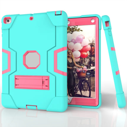 For iPad 4 / 3 / 2 Silicone + PC Protective Case with Stand(Mint Blue + Red)-garmade.com