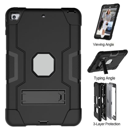 For iPad mini 3/2/1 Silicone + PC Protective Case with Stand(Black + Grey)-garmade.com