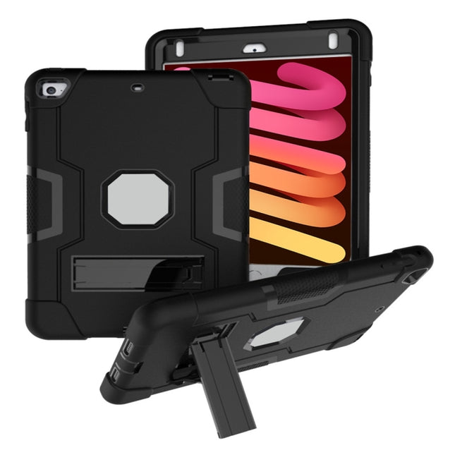 For iPad mini 3/2/1 Silicone + PC Protective Case with Stand(Black + Grey)-garmade.com