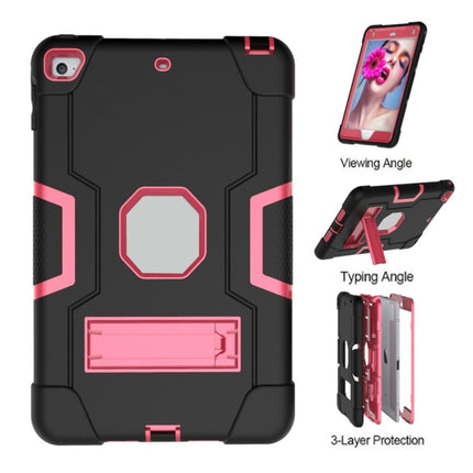 For iPad mini 3/2/1 Silicone + PC Protective Case with Stand(Black + Pink)-garmade.com