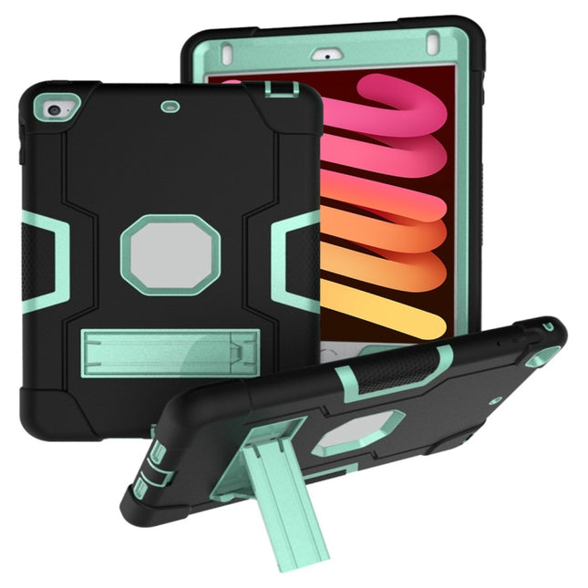 For iPad mini 3/2/1 Silicone + PC Protective Case with Stand(Black + Mint Green)-garmade.com