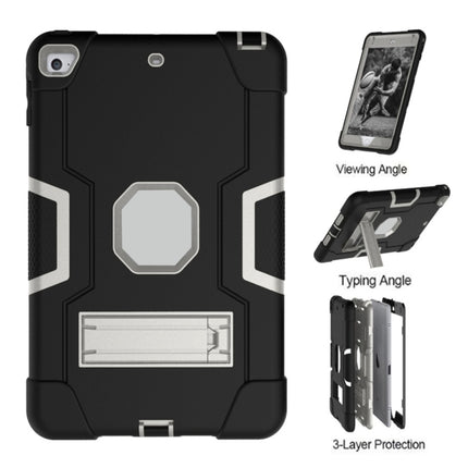 For iPad mini 3/2/1 Silicone + PC Protective Case with Stand(Black + White)-garmade.com