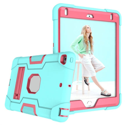 For iPad mini 3/2/1 Silicone + PC Protective Case with Stand(Mint Blue + Red)-garmade.com