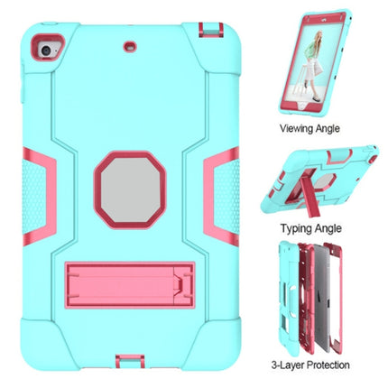 For iPad mini 3/2/1 Silicone + PC Protective Case with Stand(Mint Blue + Red)-garmade.com