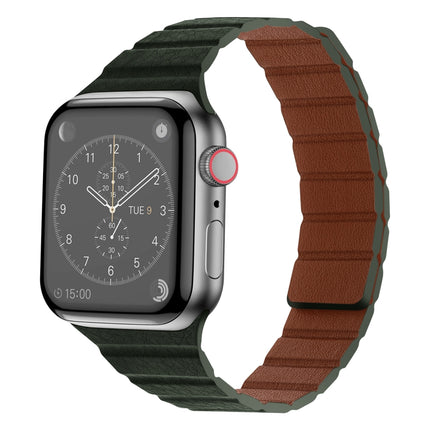 Strong Magnetic Leather Watch Band For Apple Watch Series 9&8&7 41mm / SE 3&SE 2&6&SE&5&4 40mm / 3&2&1 38mm(Sequoia Green)-garmade.com