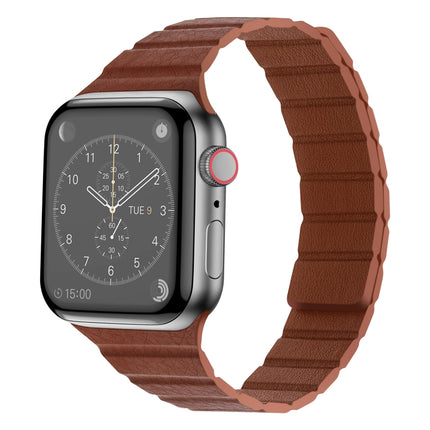 Strong Magnetic Leather Watch Band For Apple Watch Ultra 49mm&Watch Ultra 2 49mm / Series 9&8&7 45mm / SE 3&SE 2&6&SE&5&4 44mm / 3&2&1 42mm(Saddle Brown)-garmade.com