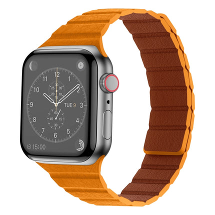 Strong Magnetic Leather Watch Band For Apple Watch Ultra 49mm&Watch Ultra 2 49mm / Series 9&8&7 45mm / SE 3&SE 2&6&SE&5&4 44mm / 3&2&1 42mm(Golden Brown)-garmade.com
