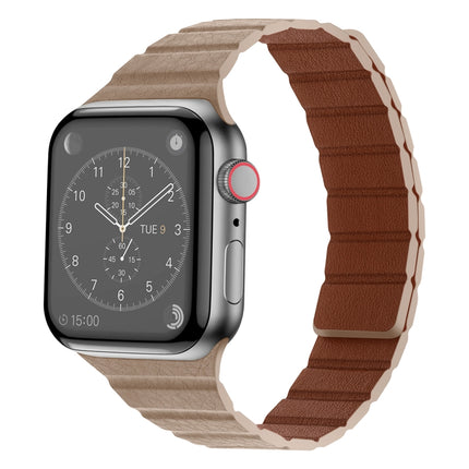 Strong Magnetic Leather Watch Band For Apple Watch Ultra 49mm&Watch Ultra 2 49mm / Series 9&8&7 45mm / SE 3&SE 2&6&SE&5&4 44mm / 3&2&1 42mm(Khaki)-garmade.com