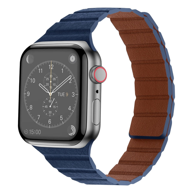 Strong Magnetic Leather Watch Band For Apple Watch Ultra 49mm&Watch Ultra 2 49mm / Series 9&8&7 45mm / SE 3&SE 2&6&SE&5&4 44mm / 3&2&1 42mm(Midnight)-garmade.com