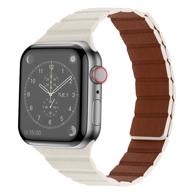 Strong Magnetic Leather Watch Band For Apple Watch Ultra 49mm&Watch Ultra 2 49mm / Series 9&8&7 45mm / SE 3&SE 2&6&SE&5&4 44mm / 3&2&1 42mm(Starlight)-garmade.com