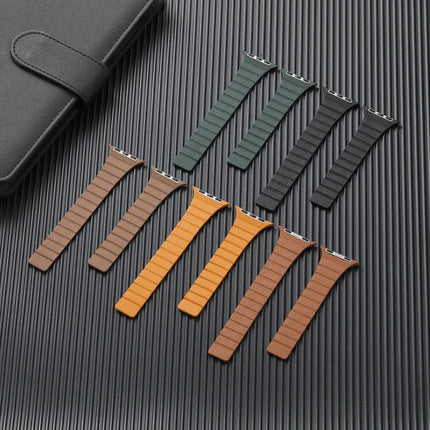 Strong Magnetic Leather Watch Band For Apple Watch Ultra 49mm&Watch Ultra 2 49mm / Series 9&8&7 45mm / SE 3&SE 2&6&SE&5&4 44mm / 3&2&1 42mm(Midnight)-garmade.com