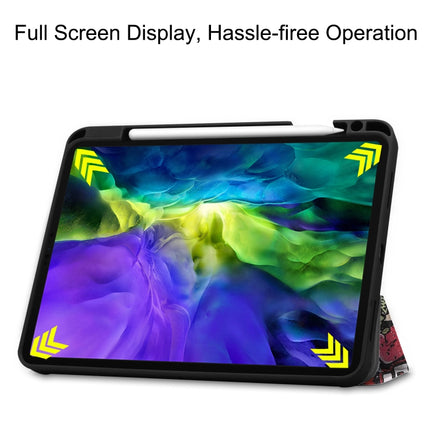For iPad Pro 11 inch 2020 Painted TPU Smart Tablet Holster With Sleep Function & Tri-Fold Bracket & Pen Slot(Graffiti)-garmade.com