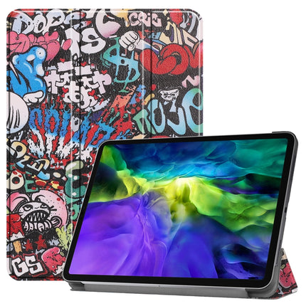 For iPad Pro 11 inch 2020 Custer Painted PU Leather Tablet Case with Sleep / Wake-up Function & 3-Fold Holder(Graffiti)-garmade.com