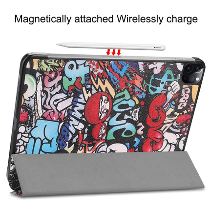 For iPad Pro 11 inch 2020 Custer Painted PU Leather Tablet Case with Sleep / Wake-up Function & 3-Fold Holder(Graffiti)-garmade.com