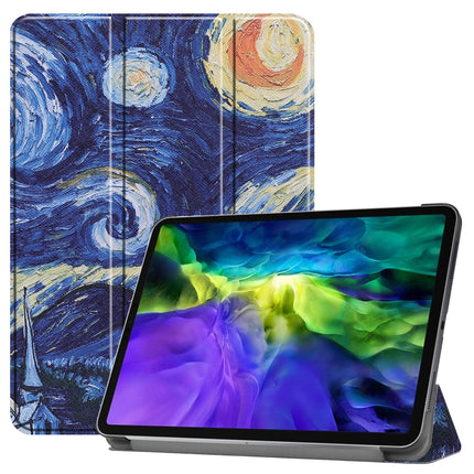 For iPad Pro 11 inch 2020 Custer Painted PU Leather Tablet Case with Sleep / Wake-up Function & 3-Fold Holder(Starry Sky)-garmade.com