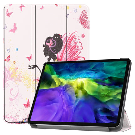 For iPad Pro 11 inch 2020 Custer Painted PU Leather Tablet Case with Sleep / Wake-up Function & 3-Fold Holder(Elf Girl)-garmade.com
