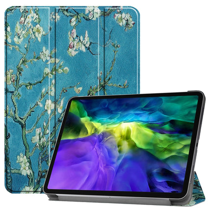 For iPad Pro 11 inch 2020 Custer Painted PU Leather Tablet Case with Sleep / Wake-up Function & 3-Fold Holder(Apricot Blossom)-garmade.com