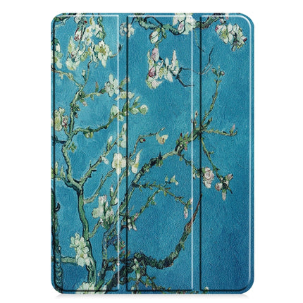 For iPad Pro 11 inch 2020 Custer Painted PU Leather Tablet Case with Sleep / Wake-up Function & 3-Fold Holder(Apricot Blossom)-garmade.com
