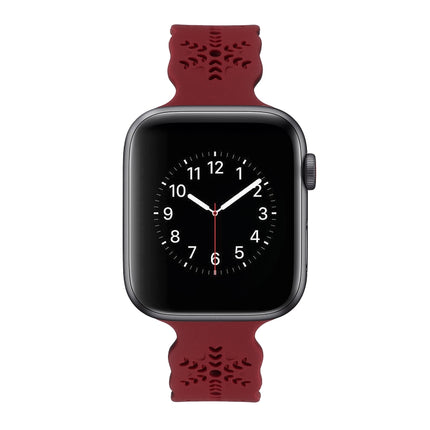 Snowflake Silicone Watch Band For Apple Watch Series 9&8&7 41mm / SE 3&SE 2&6&SE&5&4 40mm / 3&2&1 38mm(Red)-garmade.com