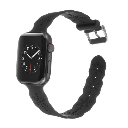 Snowflake Silicone Watch Band For Apple Watch Series 9&8&7 41mm / SE 3&SE 2&6&SE&5&4 40mm / 3&2&1 38mm(Black)-garmade.com