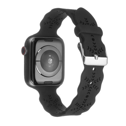 Snowflake Silicone Watch Band For Apple Watch Series 9&8&7 41mm / SE 3&SE 2&6&SE&5&4 40mm / 3&2&1 38mm(Black)-garmade.com