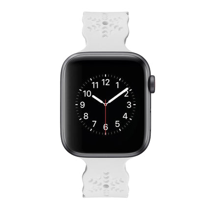 Snowflake Silicone Watch Band For Apple Watch Series 9&8&7 41mm / SE 3&SE 2&6&SE&5&4 40mm / 3&2&1 38mm(White)-garmade.com