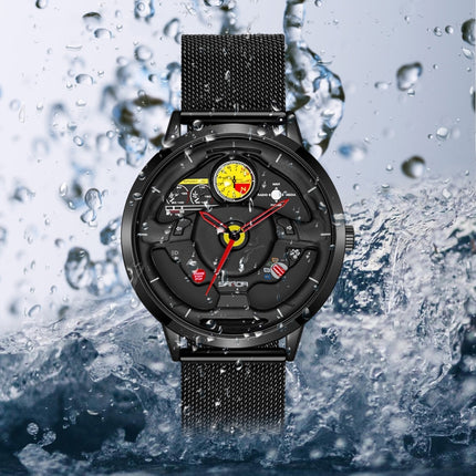 SANDA 1085 Steering Wheel Hollow Dial Waterproof Quartz Watch, Style:Steel Band(Black)-garmade.com