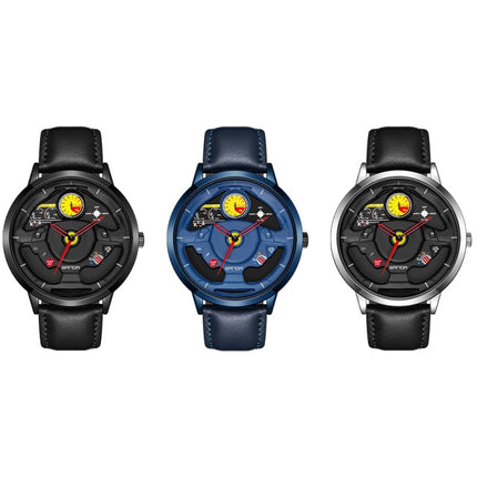 SANDA 1085 Steering Wheel Hollow Dial Waterproof Quartz Watch, Style:Leather Band(Blue)-garmade.com