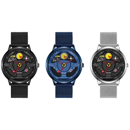 SANDA 1085 Steering Wheel Hollow Dial Waterproof Quartz Watch, Style:Mesh Band(Blue)-garmade.com