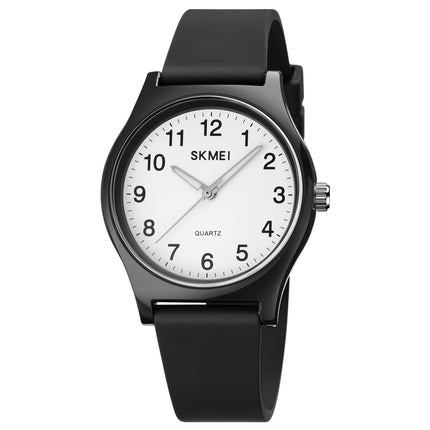 SKMEI 1760 Stainless Steel Buckle Silicone Strap Waterproof Quartz Watch(Black and White)-garmade.com