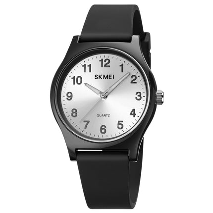 SKMEI 1760 Stainless Steel Buckle Silicone Strap Waterproof Quartz Watch(Black Silver)-garmade.com