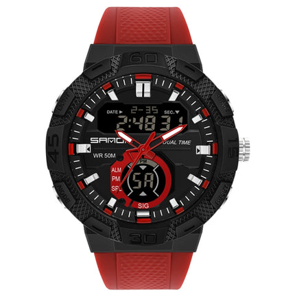 SANDA 3087 Luminous Waterproof Dual Display Electronic Watch(Black+Red)-garmade.com