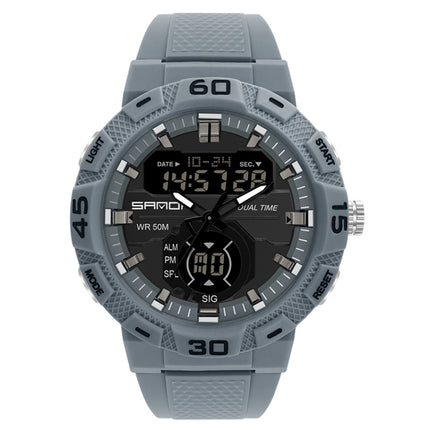 SANDA 3087 Luminous Waterproof Dual Display Electronic Watch(Grey)-garmade.com