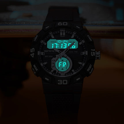 SANDA 3087 Luminous Waterproof Dual Display Electronic Watch(Khaki)-garmade.com