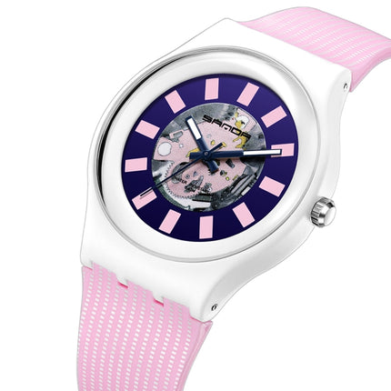 SANDA 3207 Fashion Waterproof Electronic Sports Watch(White+Pink)-garmade.com