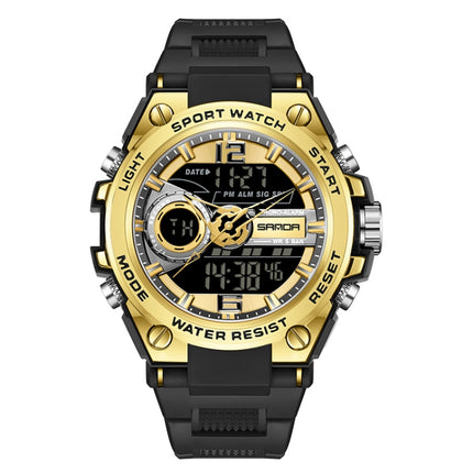 SANDA 6092 Luminous Dual Time Display Waterproof Sports Watch(Black Gold)-garmade.com