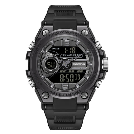 SANDA 6092 Luminous Dual Time Display Waterproof Sports Watch(Black)-garmade.com