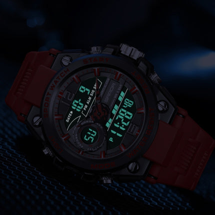 SANDA 6092 Luminous Dual Time Display Waterproof Sports Watch(Black Silver)-garmade.com