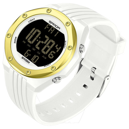 SANDA 6093 Waterproof Luminous Electronic Digital Watch(White Gold)-garmade.com
